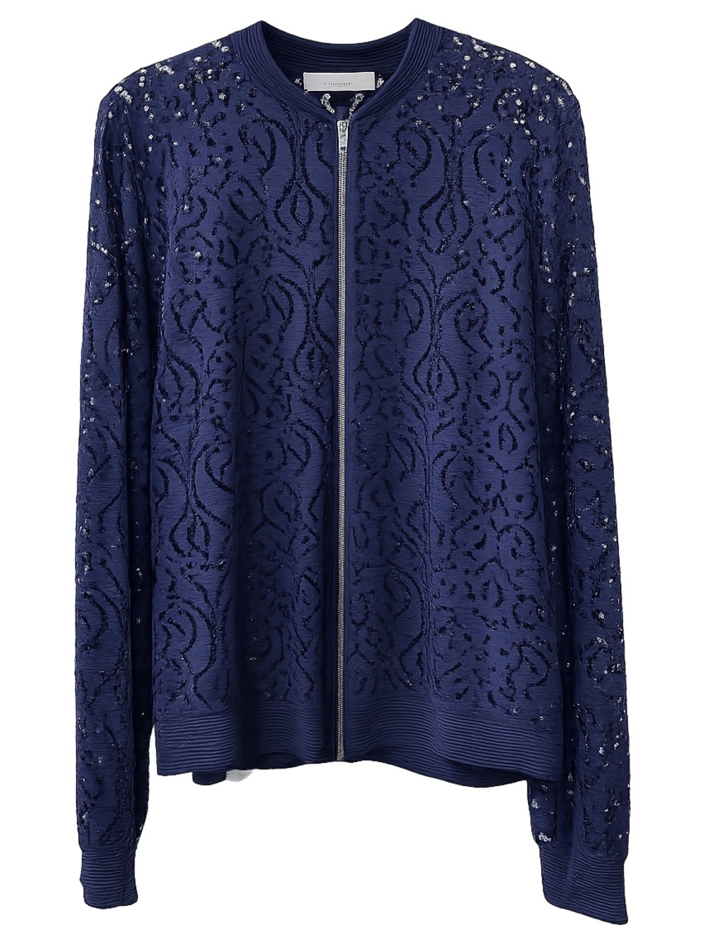 Lola & Sophie Navy Lace Zip-Up Bomber Jacket, size Medium